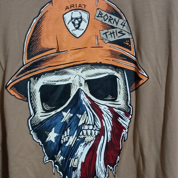 Ariat Rebar Born 4 This Mens Long Sleeve Pocket T-shirt Size XL Tan - Picture 2 of 13